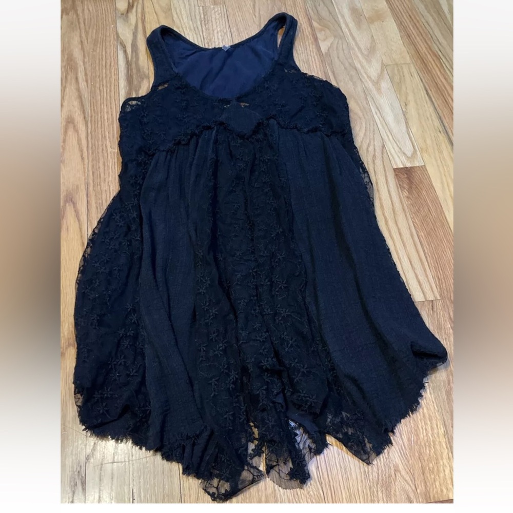Free People Black Lace Asymmetrical Hem Raw Fringe Size S P
